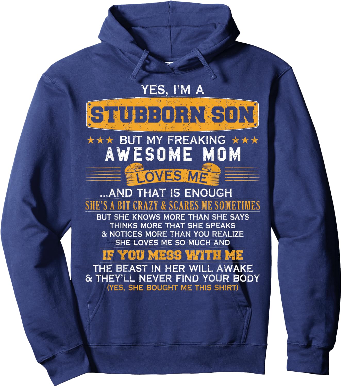 I'm A Stubborn Son of Awesome Mom Funny Saying Lucky Son Hoodie - Hoodie | Navy