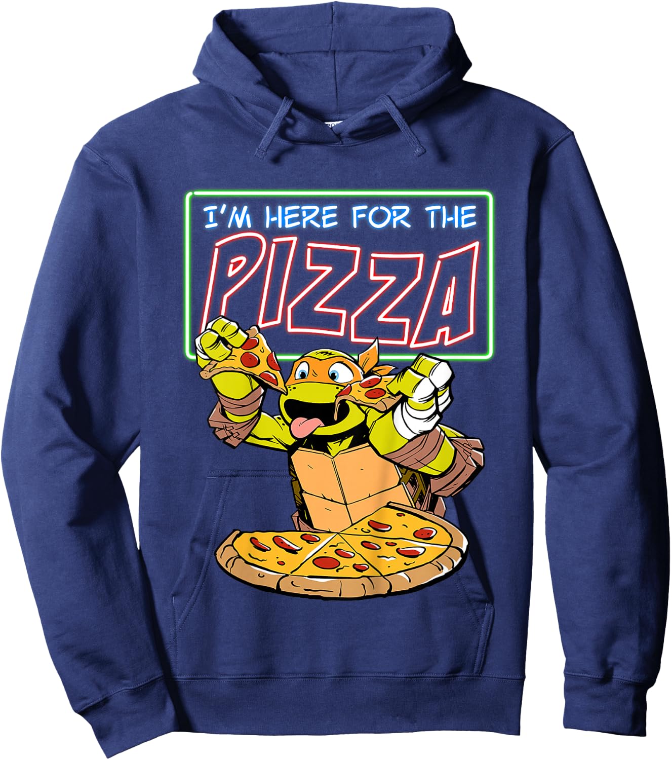 Kids Neon Sign I'm Here for The Pizza TMNT Hoodie - Hoodie | Navy
