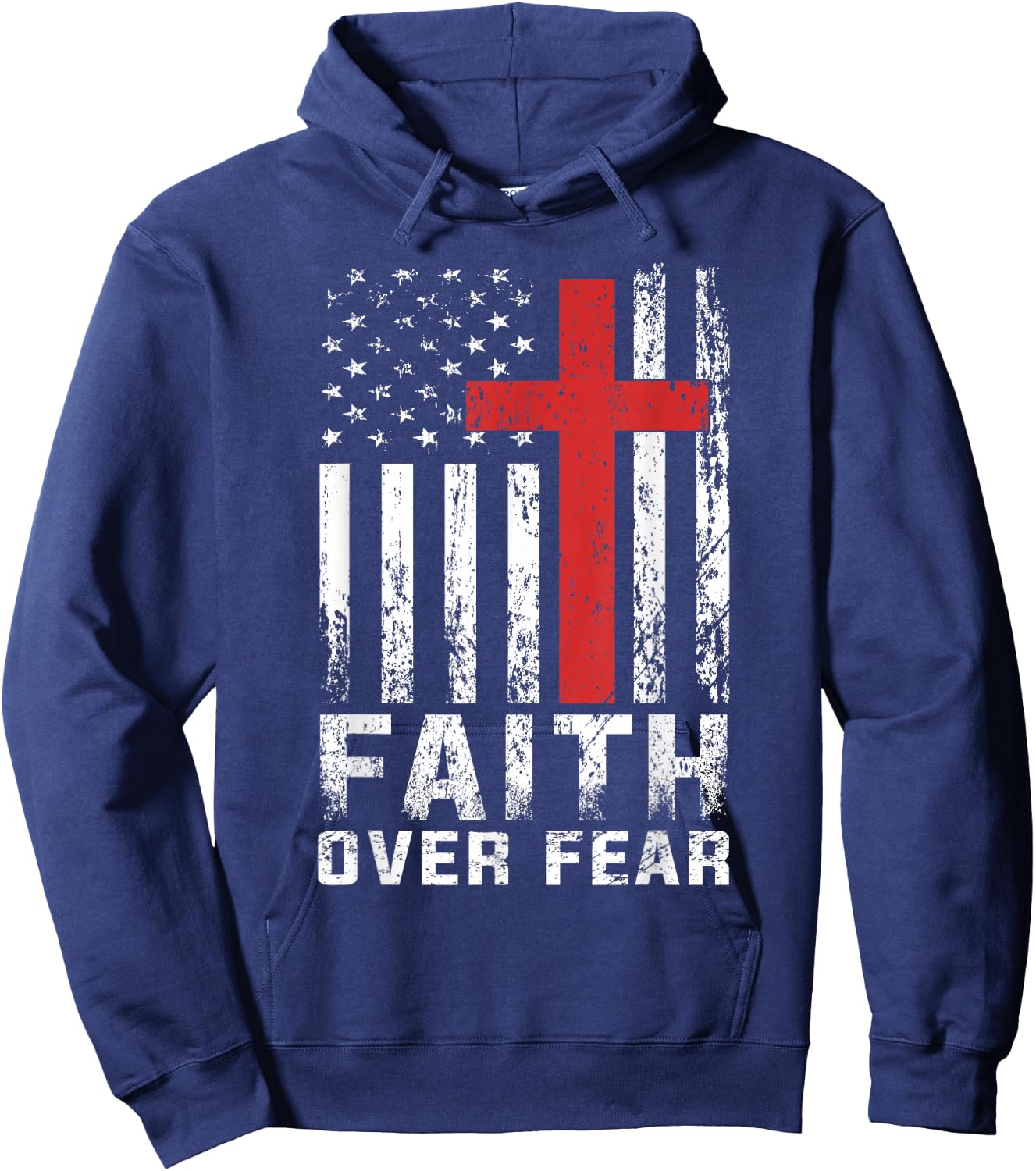 Faith Over Fear Christian American Flag Hoodie - Hoodie | Navy