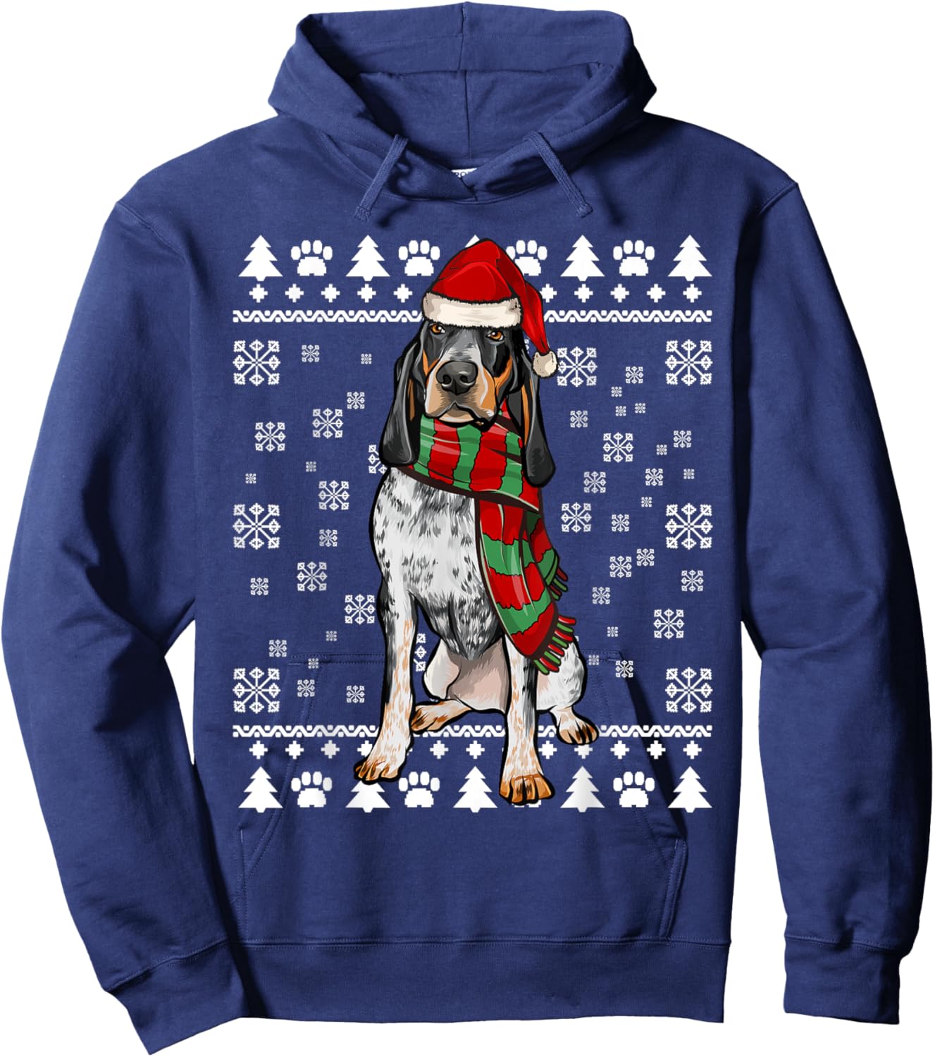 Bluetick Coonhound Dog Santa Hat Xmas Ugly Christmas Men Women Hoodie - Hoodie | Navy
