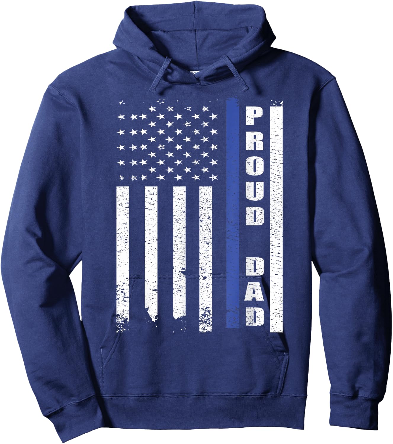 Proud Police Dad US Flag | Cop Police Officer Dad Blue Line Hoodie - Hoodie | Navy