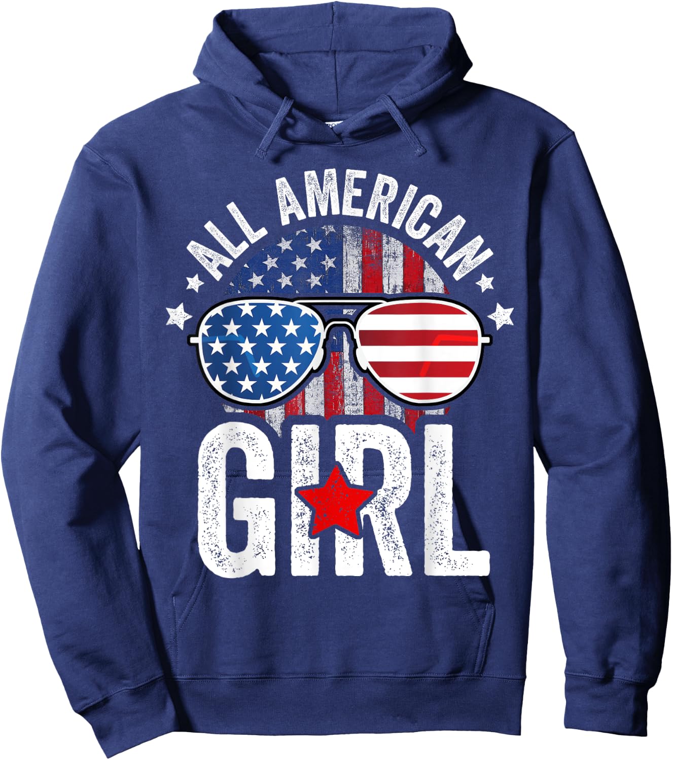 All American Girl 4th of July Shirt Daughter USA Flag Girls Hoodie - Hoodie | Navy