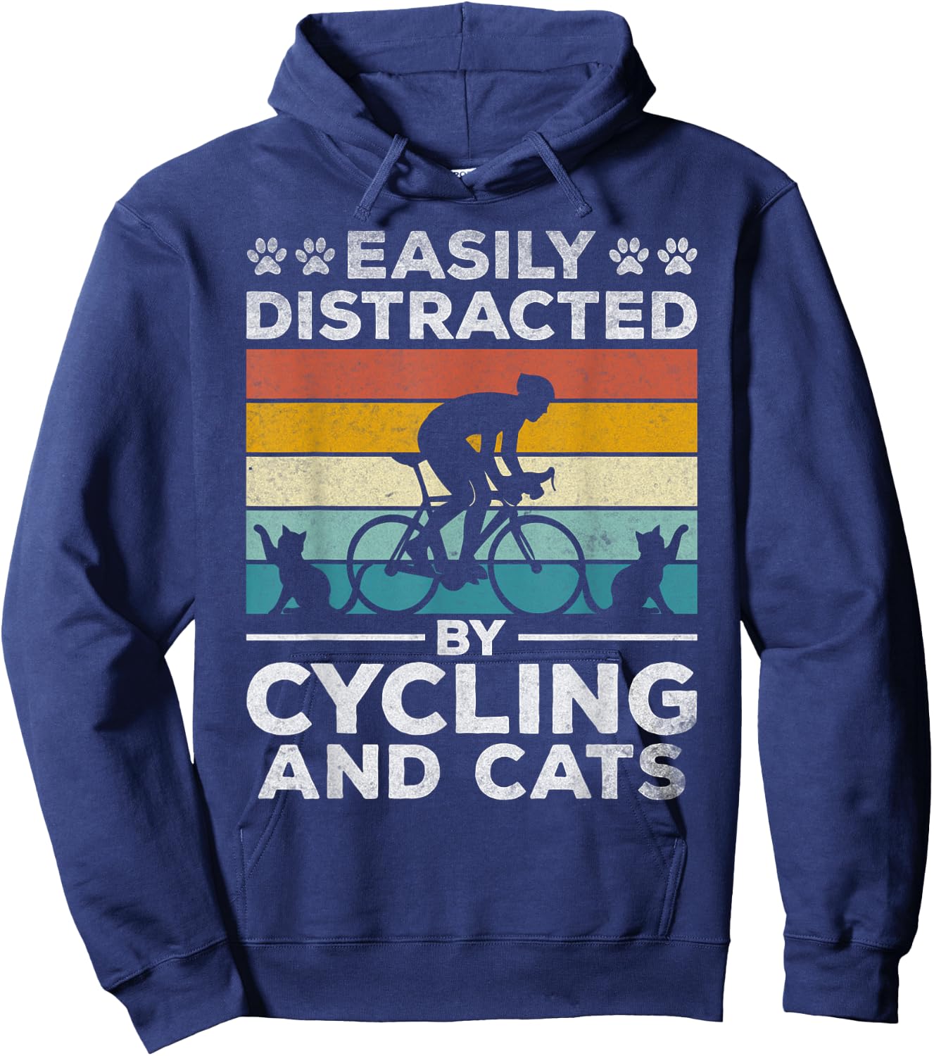 Easily Distracted By Cycling And Cats I Bicycle Cyclist Hoodie - Hoodie | Navy