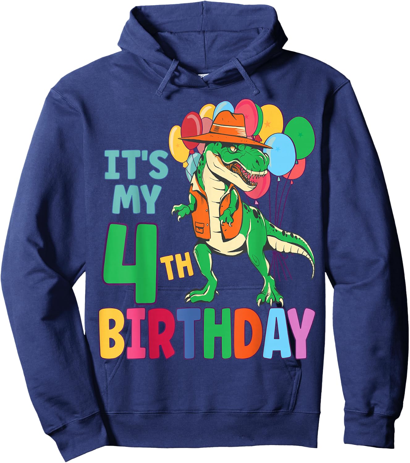 It's My 4th Birthday Dinosaur Boys Girls Kids Birthday Hoodie - Hoodie | Navy