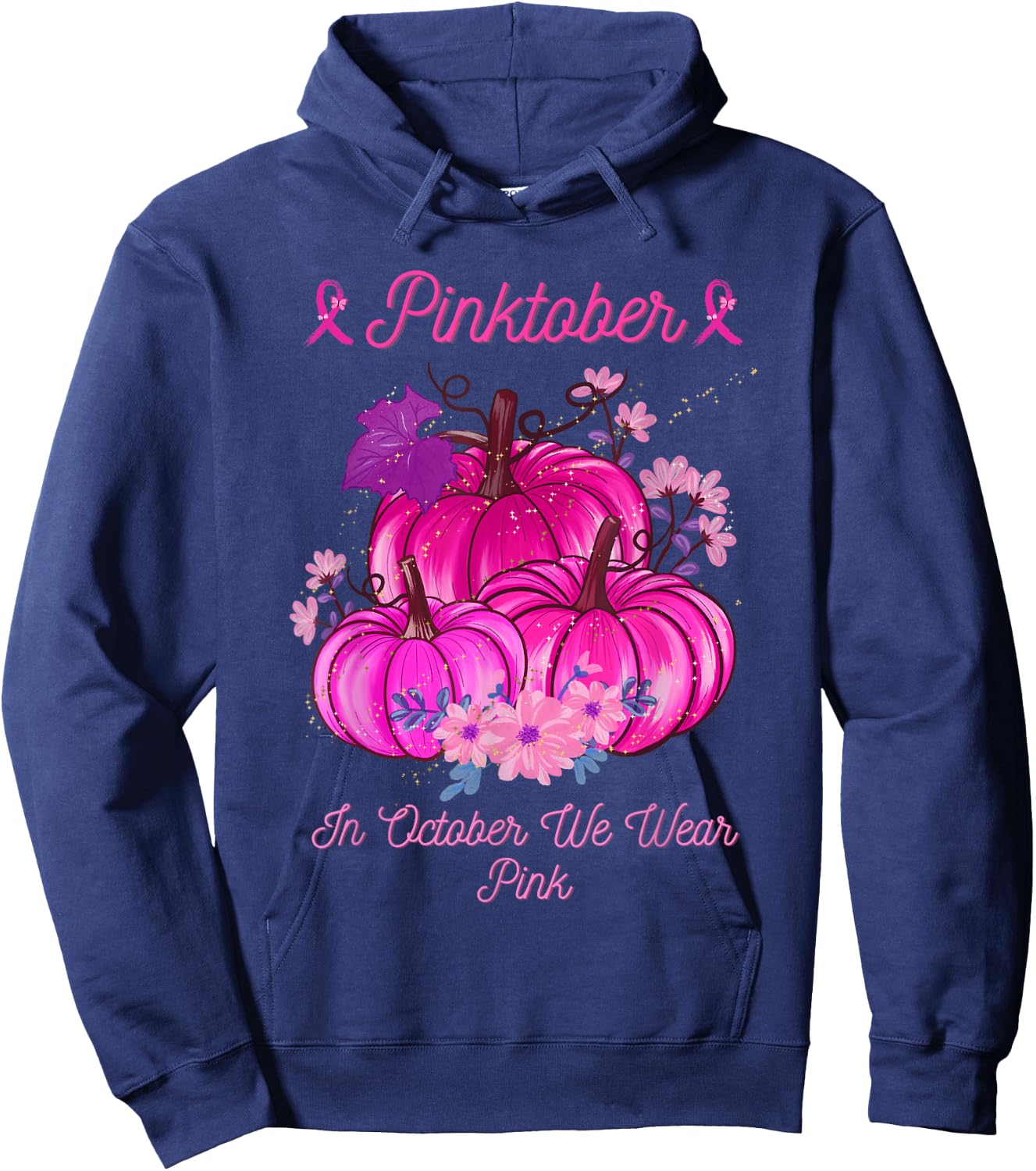 PINKTOBER Pink October Breast Cancer Awareness Ribbon Hoodie - Hoodie | Navy