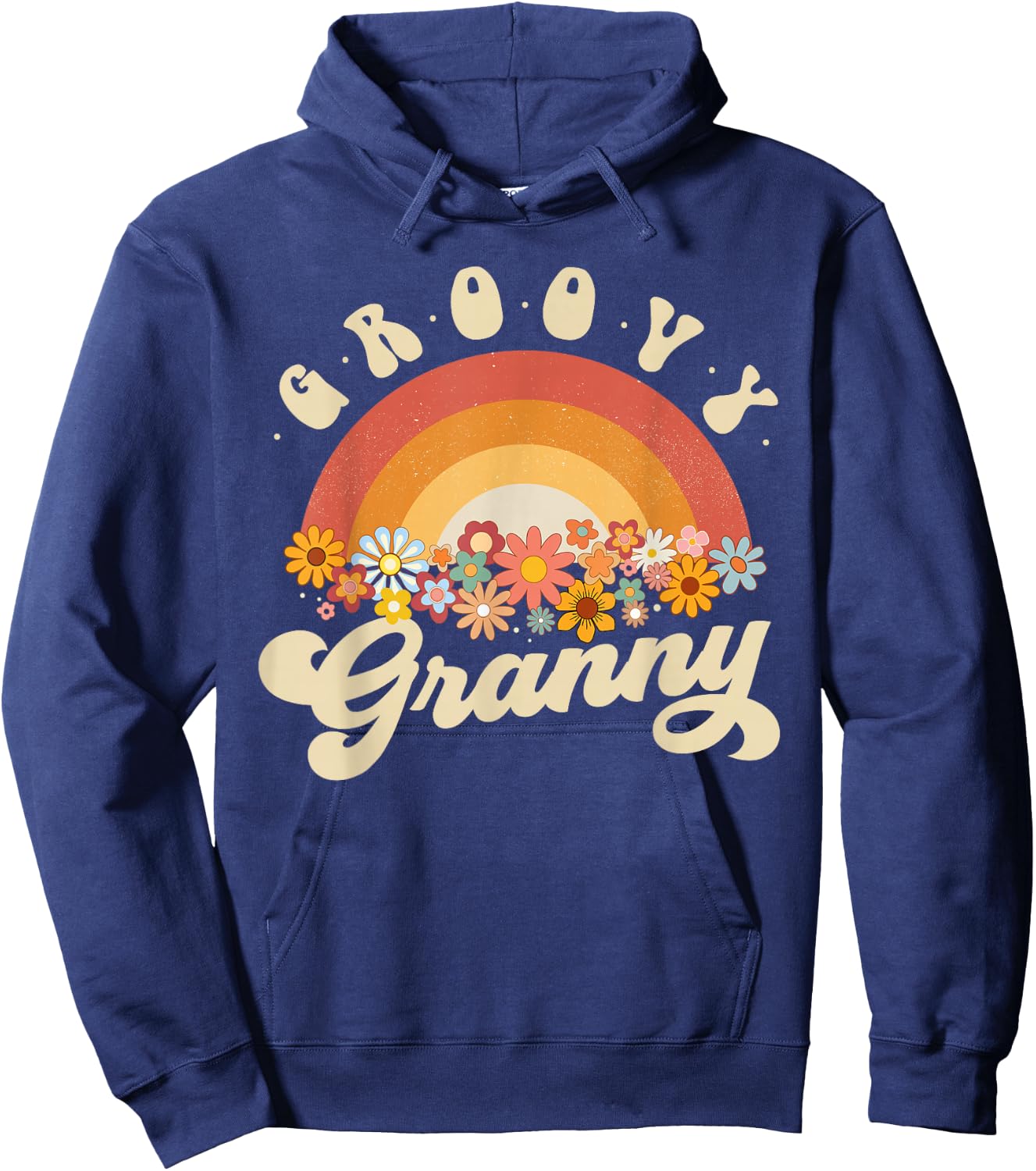 Groovy Granny Retro Rainbow Colorful Flowers Design Grandma Hoodie - Hoodie | Navy