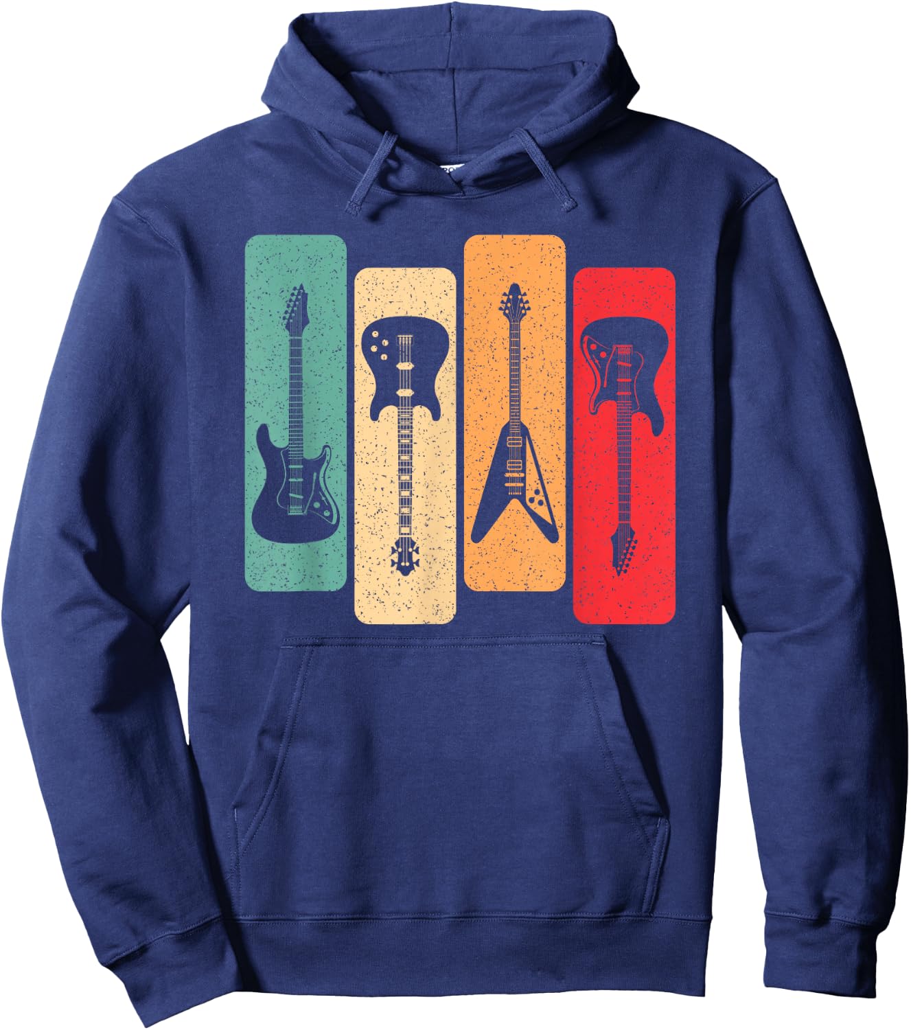 Retro Guitars Guitarist Electric Bass Guitar Rock Music Men Hoodie - Hoodie | Navy