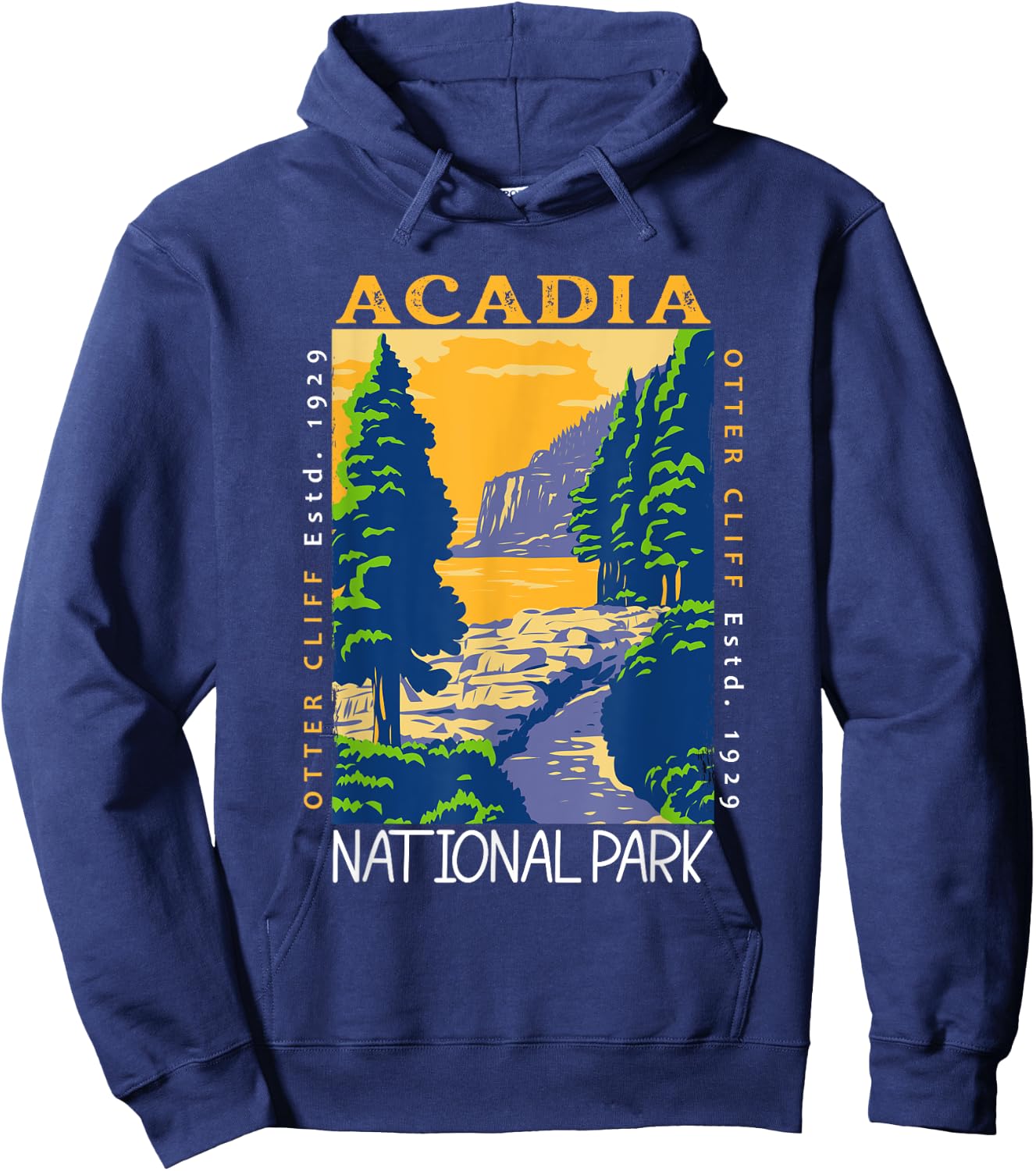Acadia National Park Otter Cliff Maine Vintage Distressed Hoodie - Hoodie | Navy