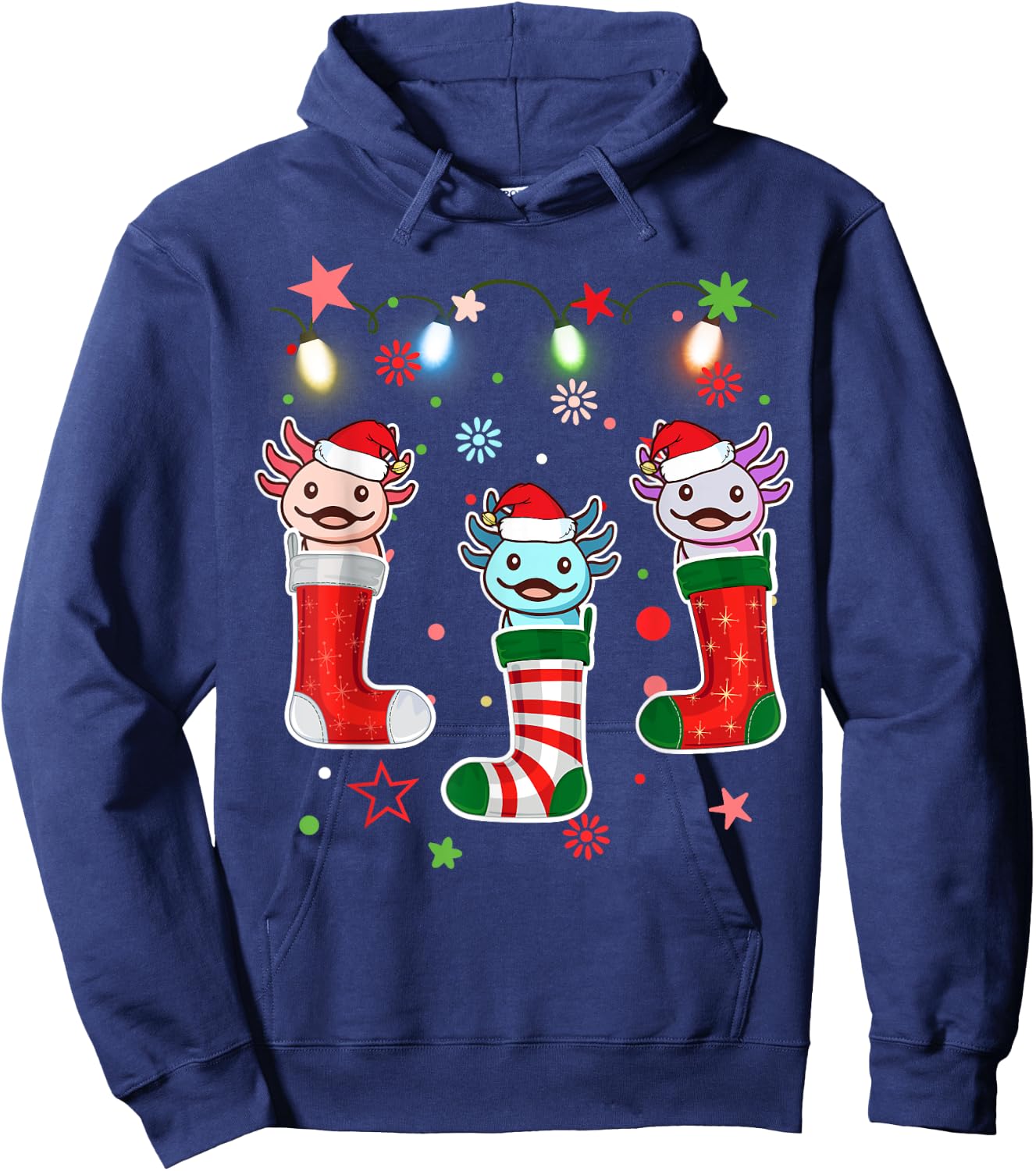 Kawaii Axolotl Christmas Stocking Kid Youth Teen Pajamas Pjs Hoodie - Hoodie | Navy