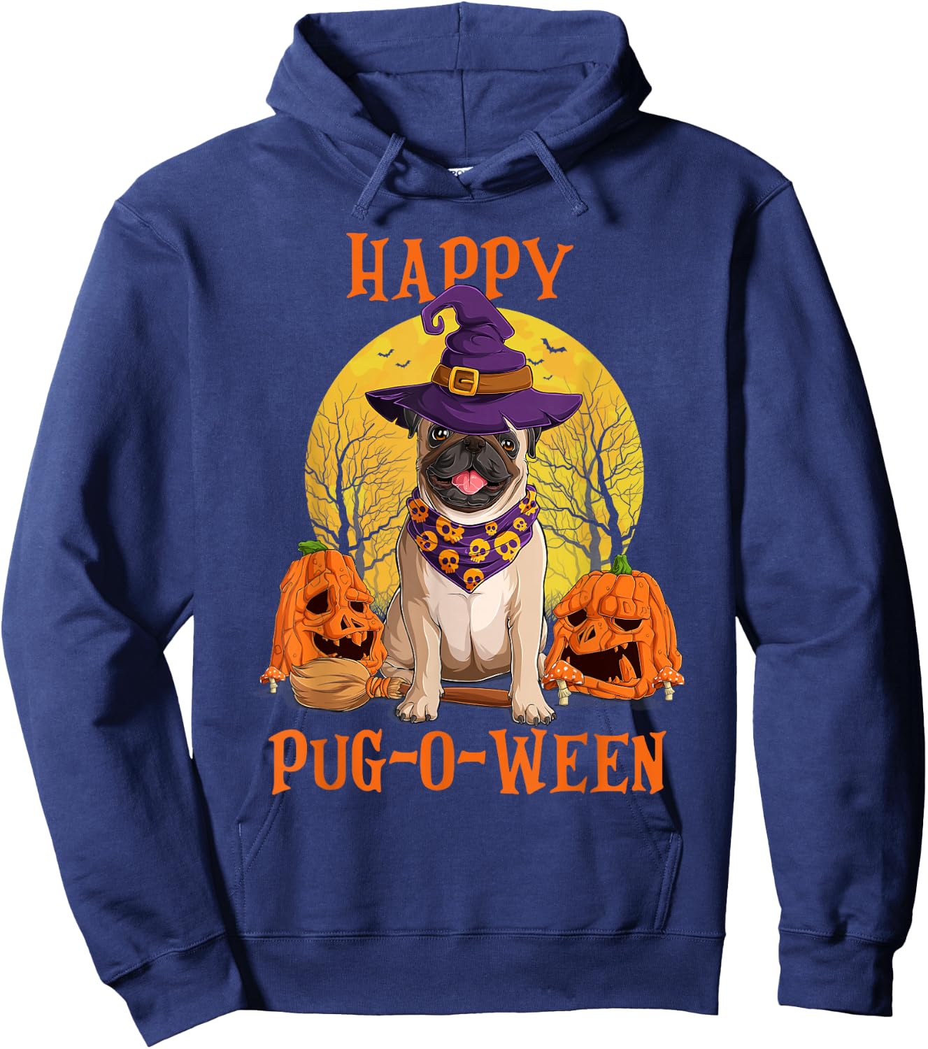 Funny Halloween Costumes for Pugs Lovers - Pumpkin Witch Pug Hoodie - Hoodie | Navy
