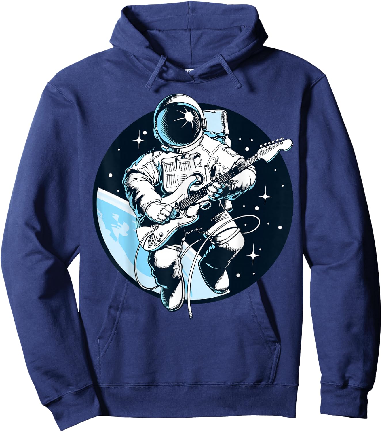 Space Music Astronaut Musician Graphic Design Short Sleeve Hoodie - Hoodie | Navy
