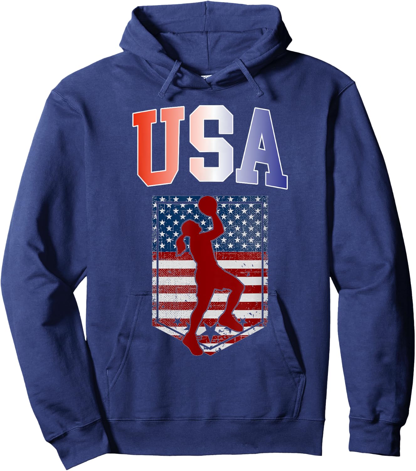 USA Patriotic Women's Basketball American Flag Summer Sports Hoodie - Hoodie | Navy