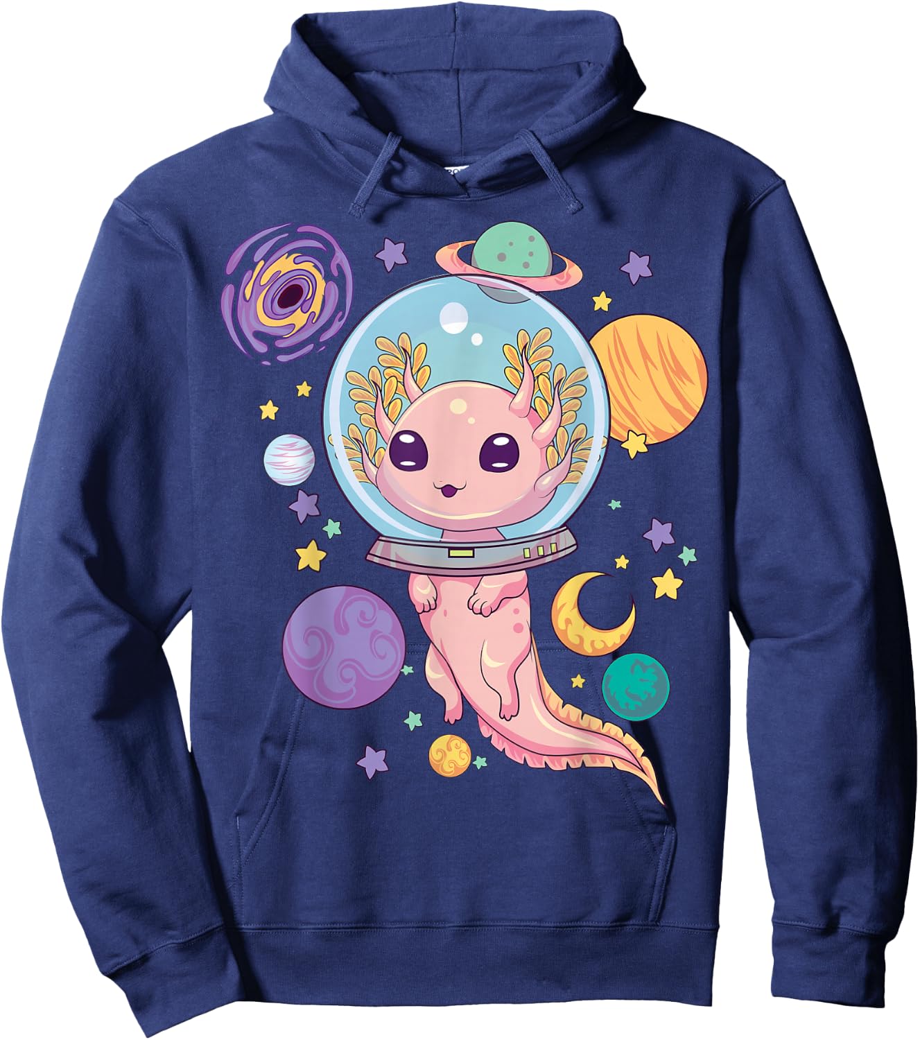 Space Axolotl Shirt Kawaii Pastel Goth Anime Aesthetic Goth Hoodie - Hoodie | Navy