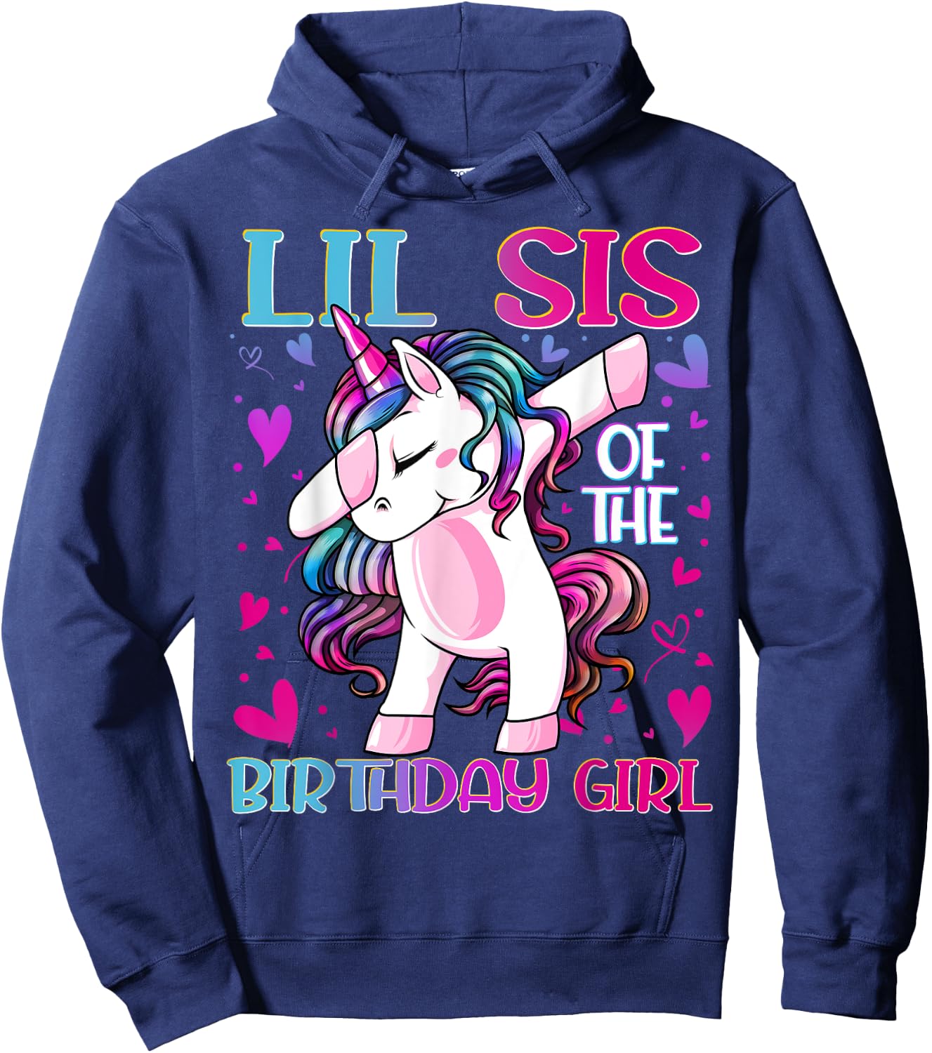 Lil Sis of the Birthday Girl Dabbing Unicorn Little Sister Hoodie - Hoodie | Navy