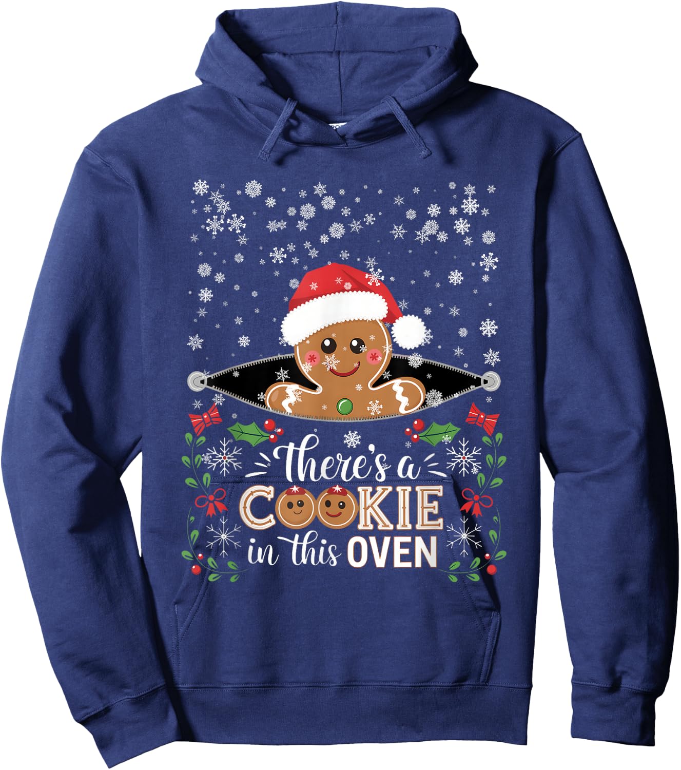 Theres A Cookie In This Oven Christmas Pregnancy Gingerbread Hoodie - Hoodie | Navy