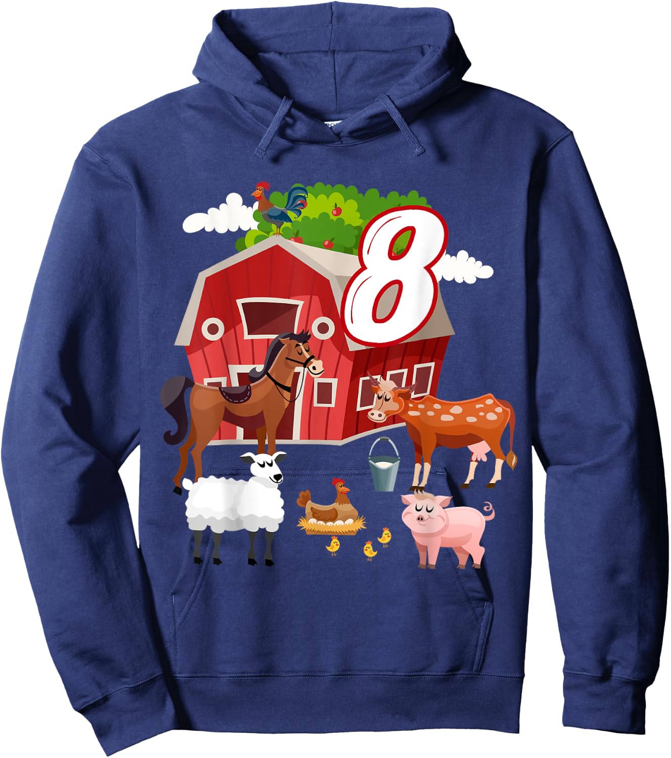 8th Birthday Farming Farm Animal 8 Year Old B-Day Party Hoodie - Hoodie | Navy