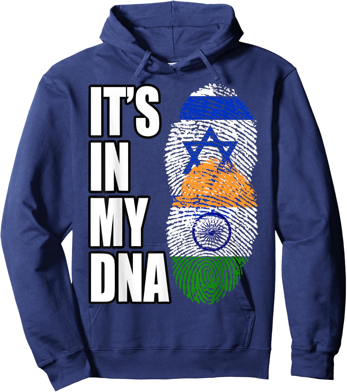 Indian And Israeli Mix DNA Flag Heritage Hoodie - Hoodie | Navy