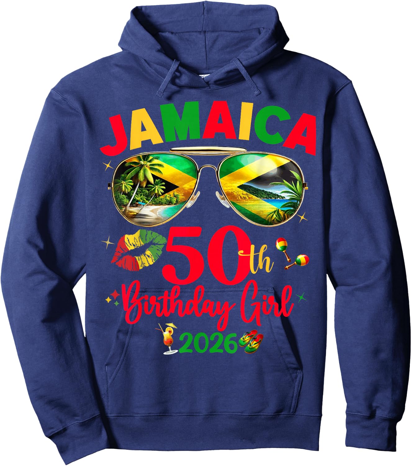 50th Birthday Girl Queen Jamaica Vacation Matching Hoodie - Hoodie | Navy
