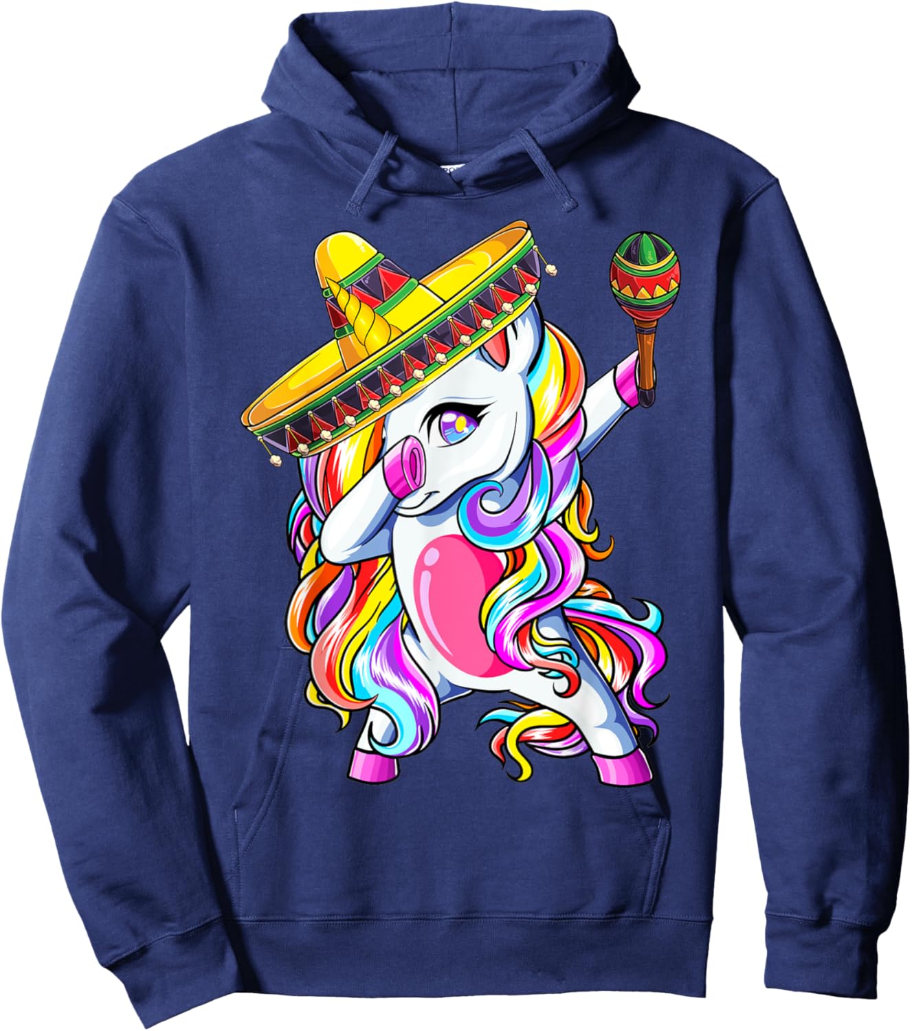 Dabbing Unicorn Cinco de Mayo Kids Girls Mexican Sombrero Hoodie - Hoodie | Navy