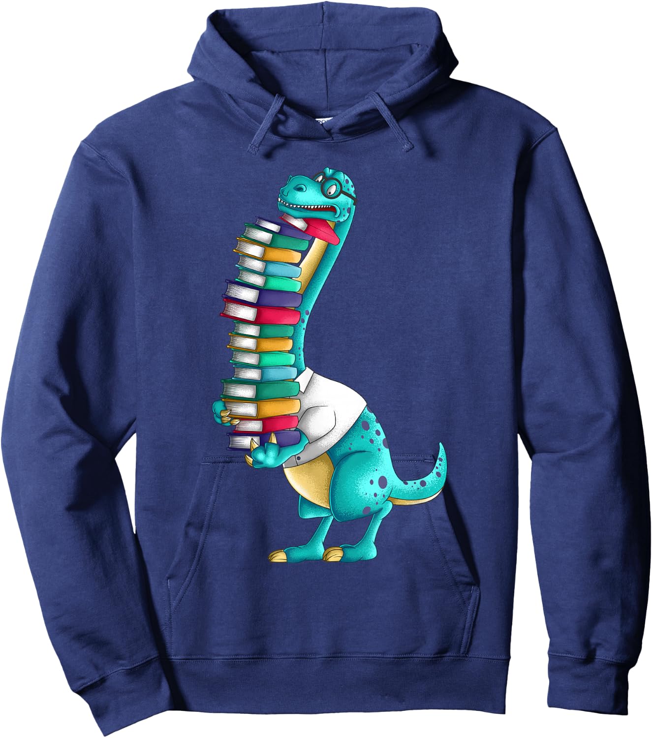 Cool Dinosaur With Lots Of Books | Funny Geek Reptile Gift Hoodie - Hoodie | Navy