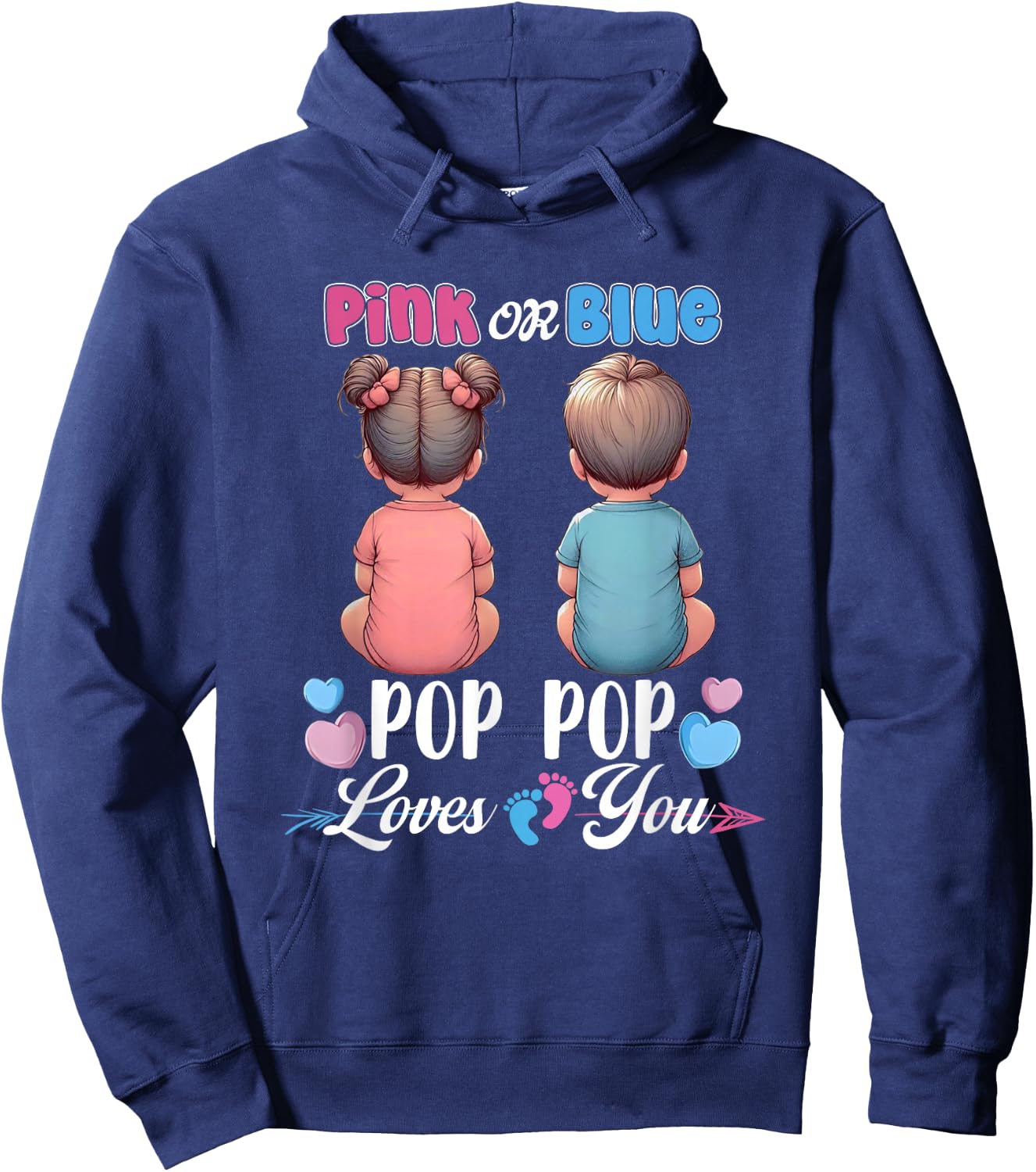 Pink Or Blue Pop Pop Loves You Baby Gender Reveal Party Hoodie - Hoodie | Navy