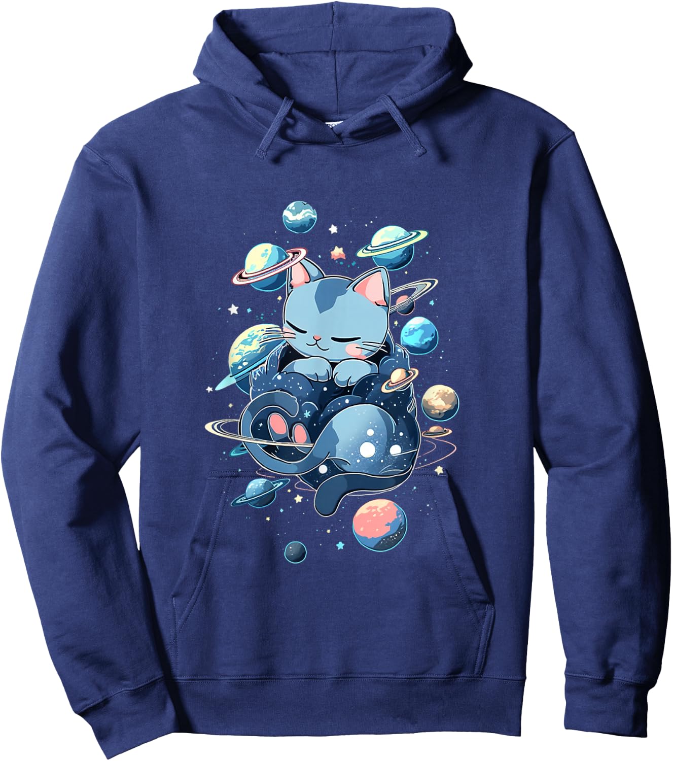 Space Cat - Kitty and Planets in Space Hoodie - Hoodie | Navy