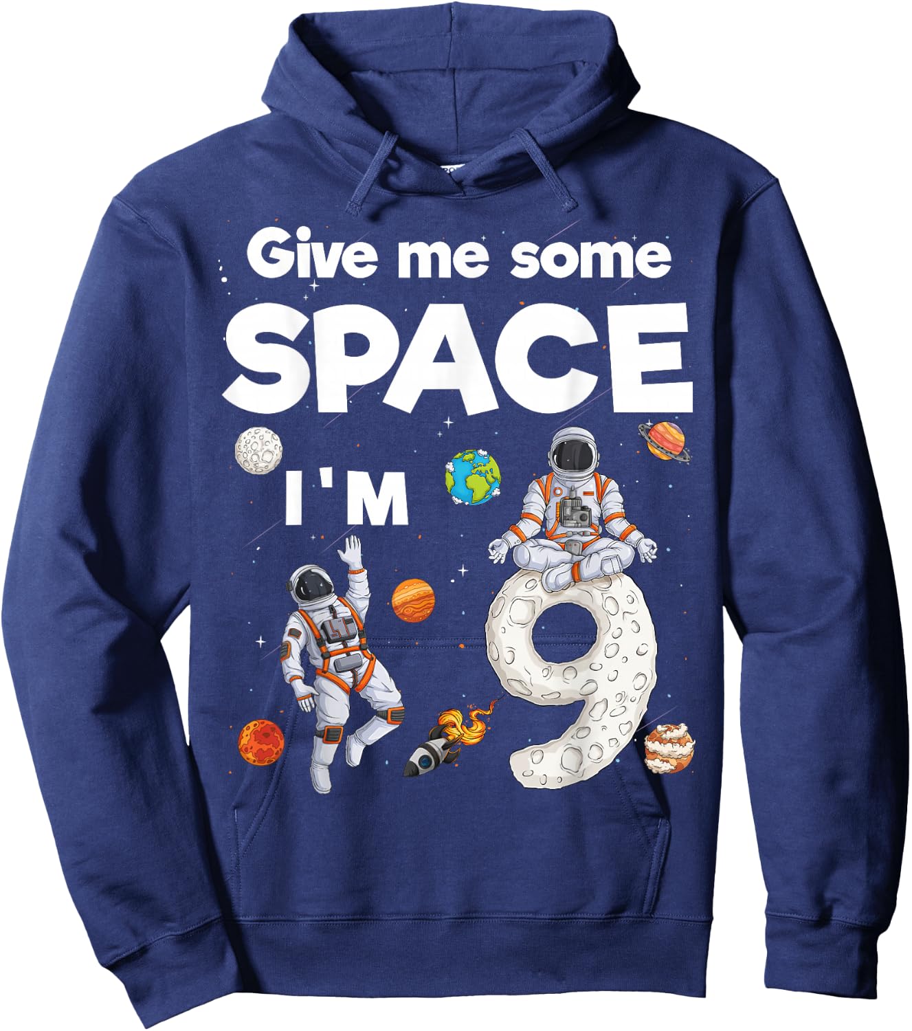 Outer Space Astronaut Planets Nine Year Old 9th Birthday Hoodie - Hoodie | Navy