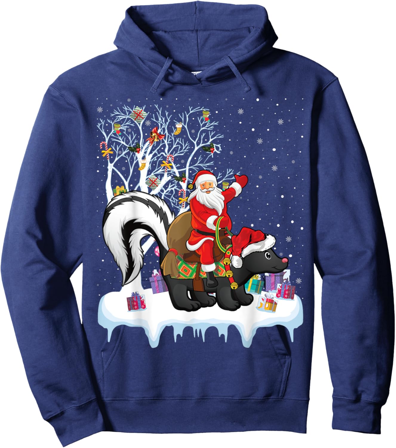 Skunk Lover Xmas Gift Santa Riding Skunk Christmas Hoodie - Hoodie | Navy