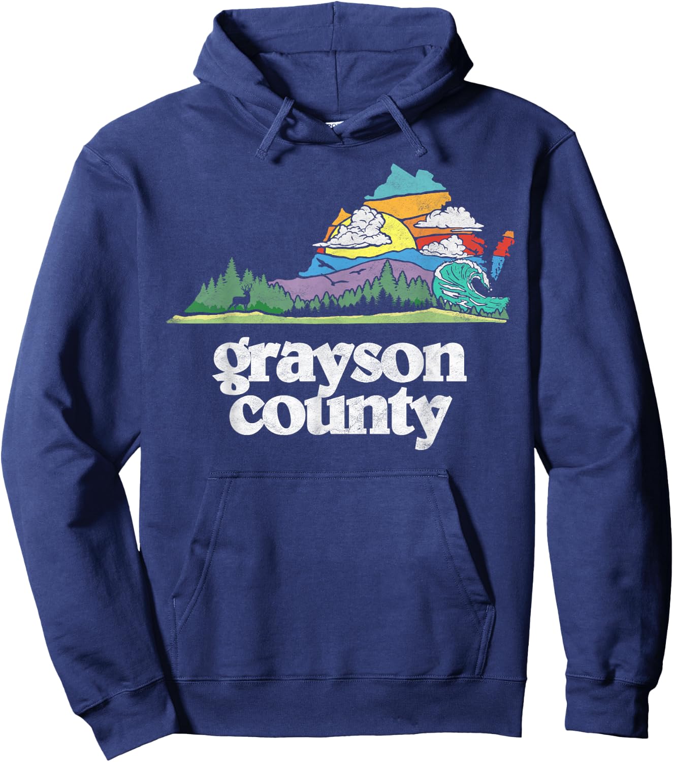 Grayson County Virginia Outdoors & Nature Lover Retro 80s Hoodie - Hoodie | Navy