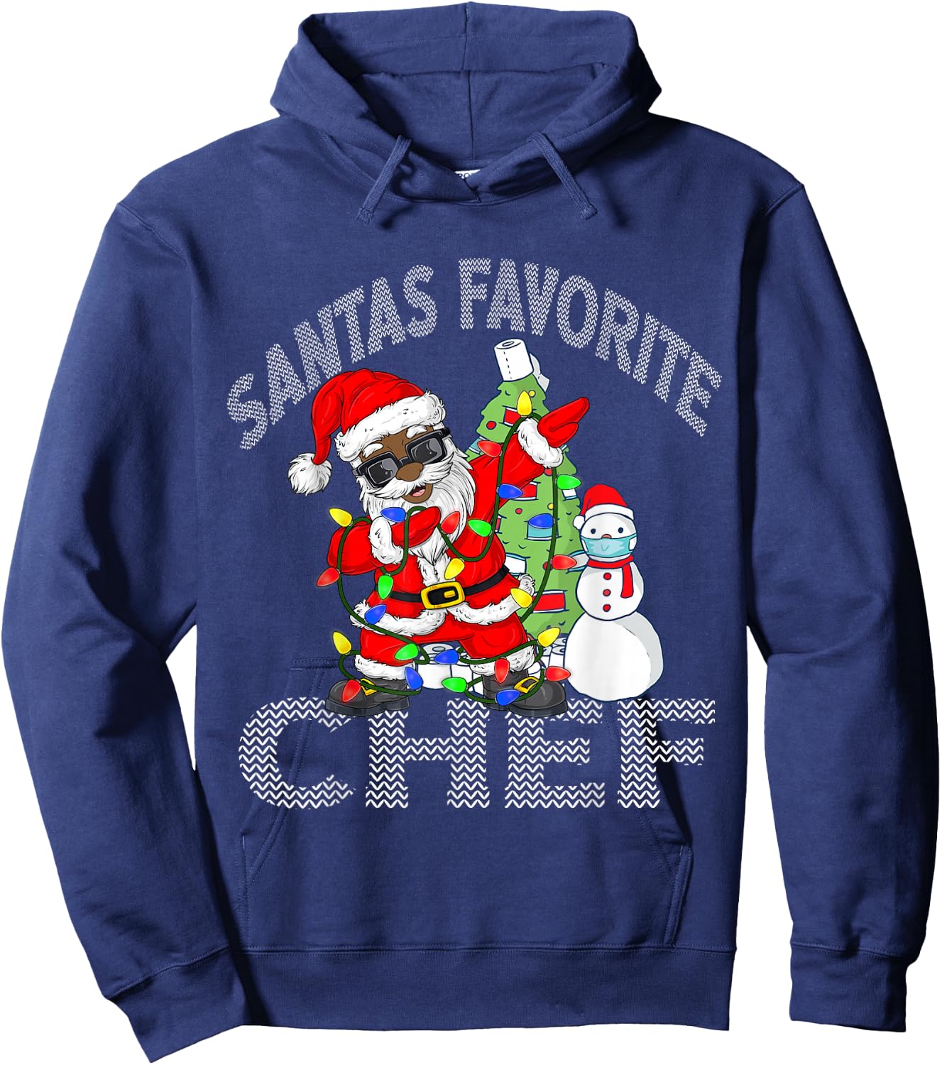 Black African American Santa Favorite Chef Ugly Christmas Hoodie - Hoodie | Navy