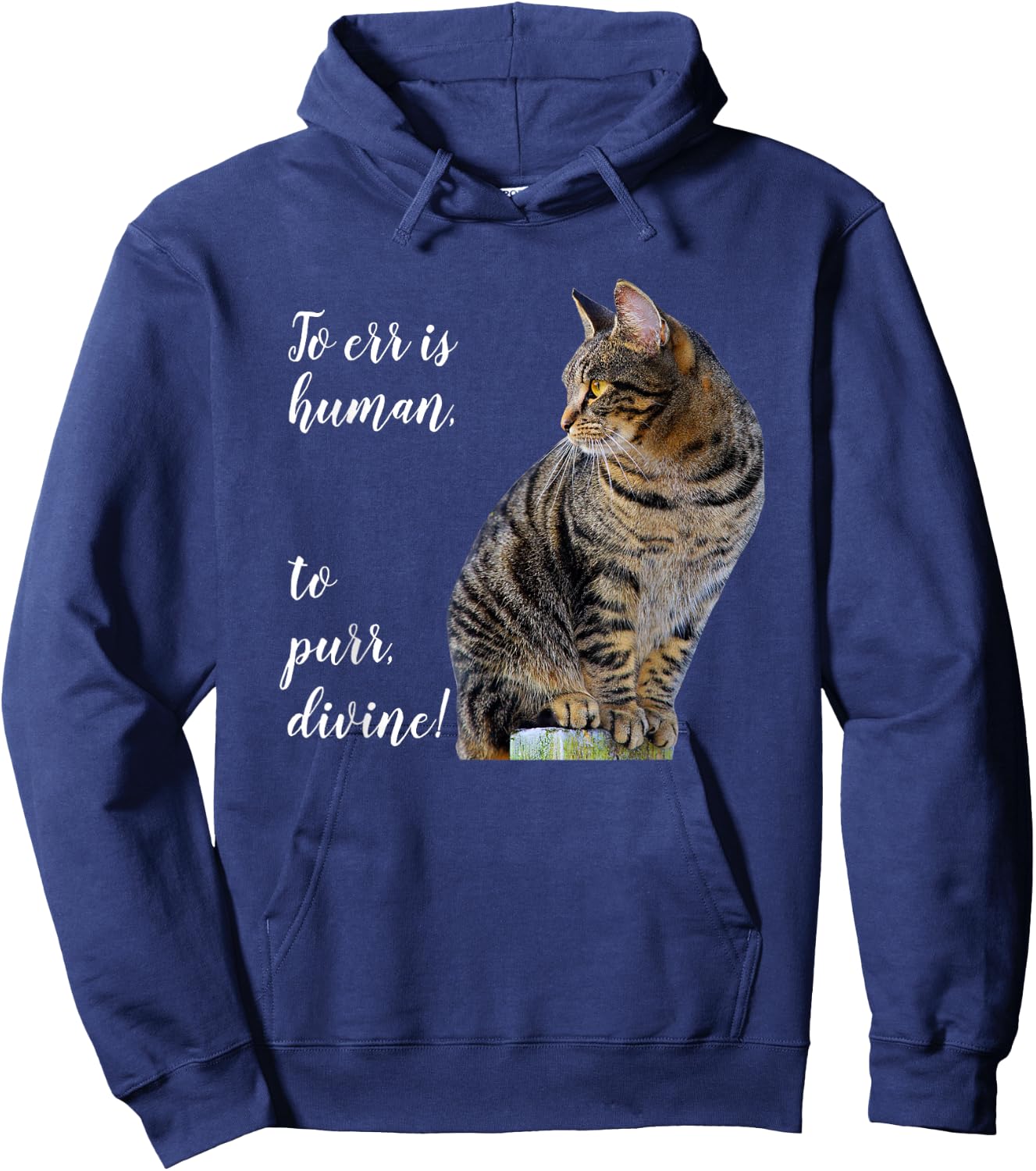 Tabby Cat Inspirational Quote, Gray Kitty Graphic Hoodie - Hoodie | Navy