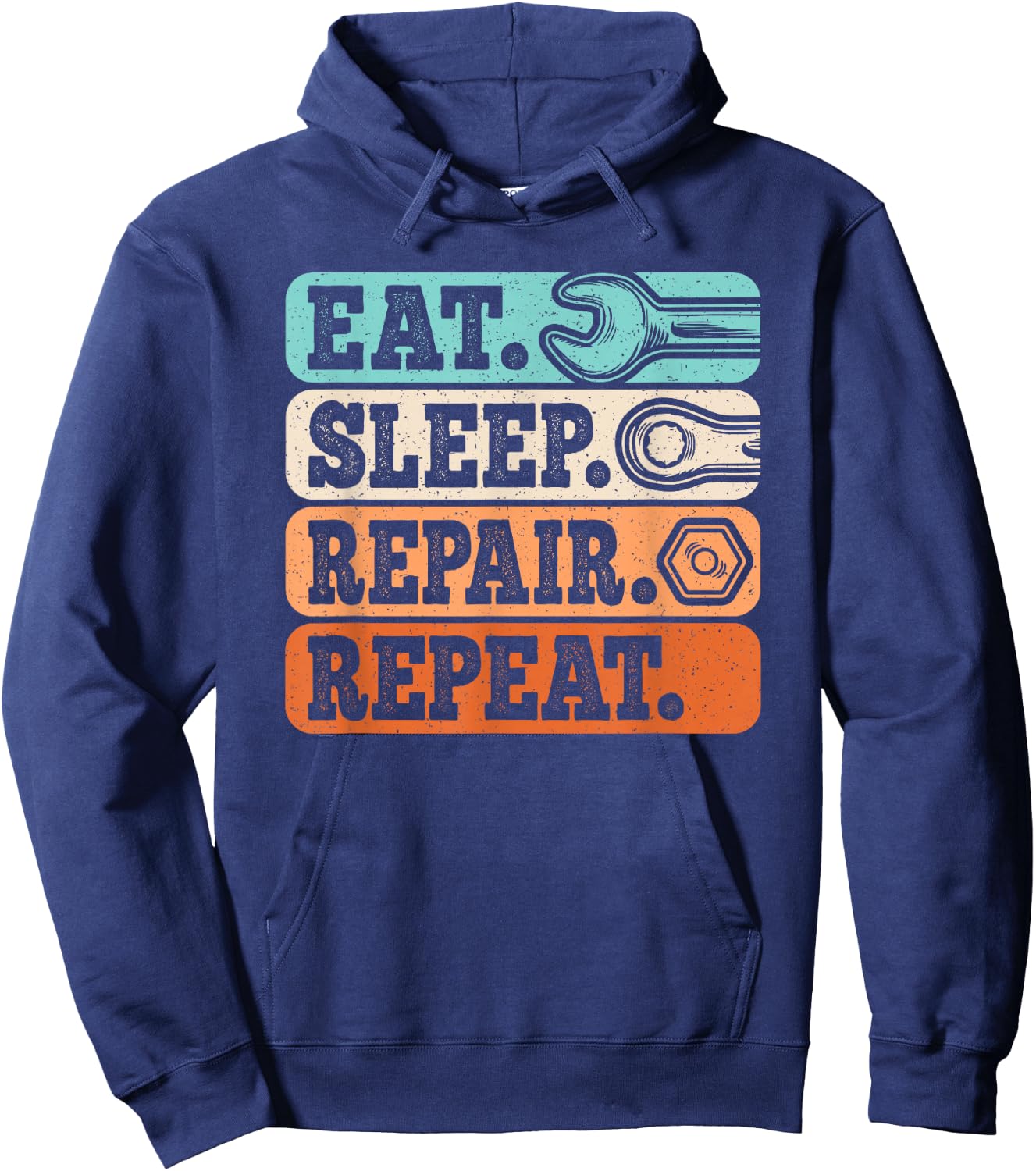 Eat Sleep Repair Repeat Funny Vintage Mechanic Retro Men Hoodie - Hoodie | Navy