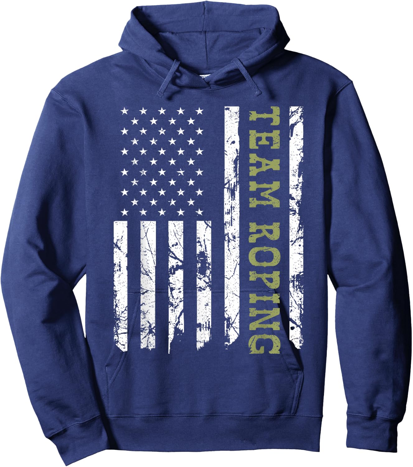Team Roping Rodeo Vintage American Flag, 4th of July Cowboy Hoodie - Hoodie | Navy