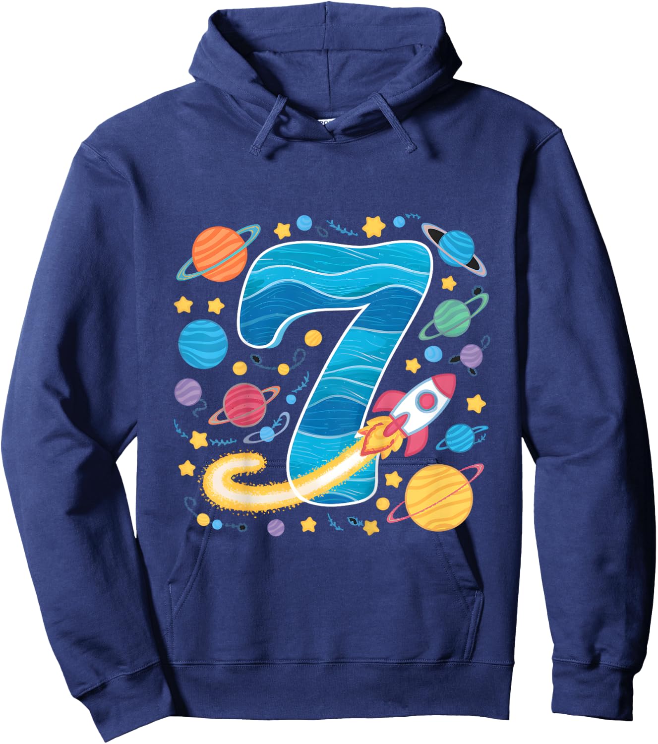 Kids 7th Birthday Boys 7 Years Planets Space Birthday Hoodie - Hoodie | Navy