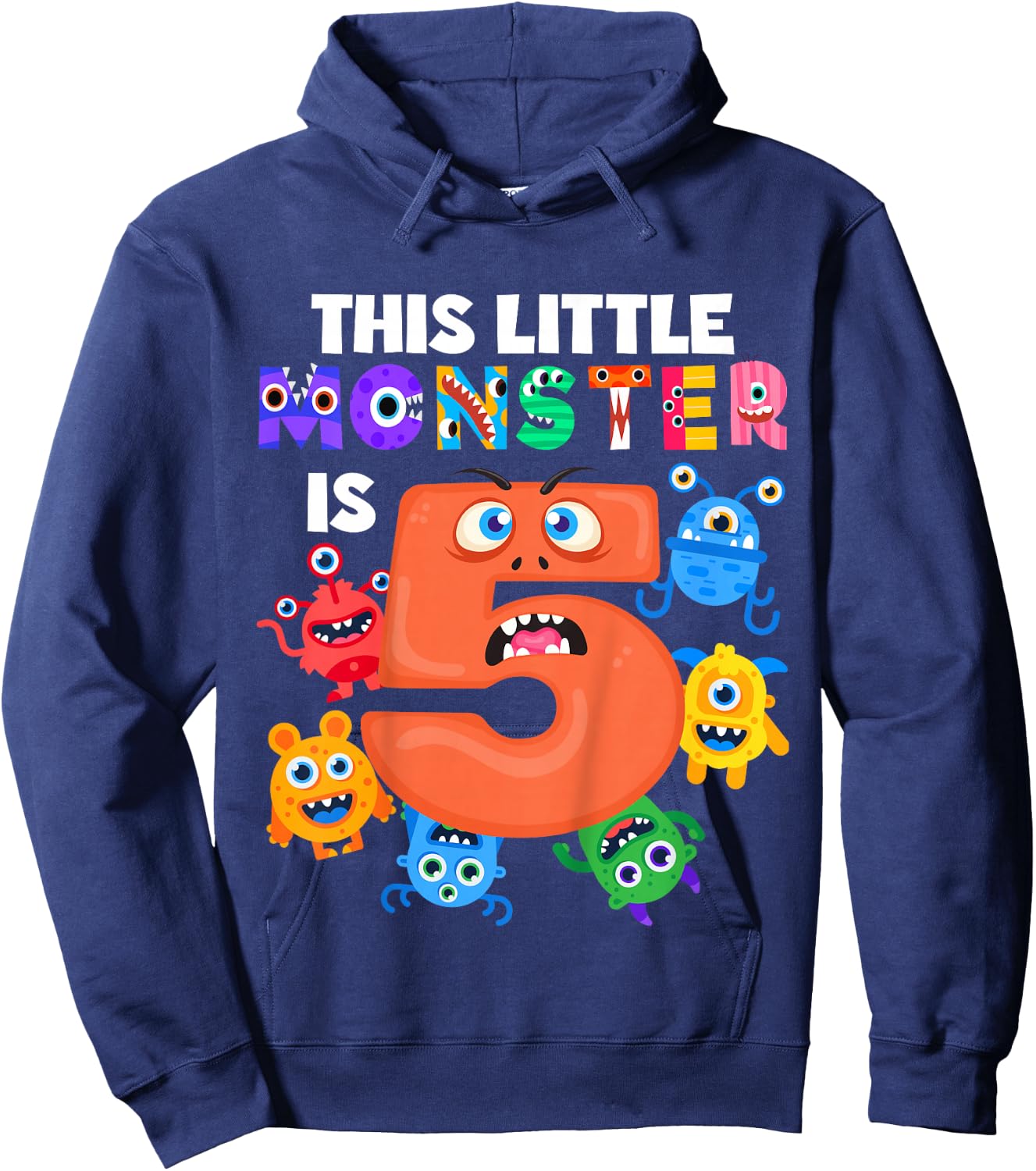 Kids This Little Monster is 5 Five Years 5th Birthday Party Alien Hoodie - Hoodie | Navy