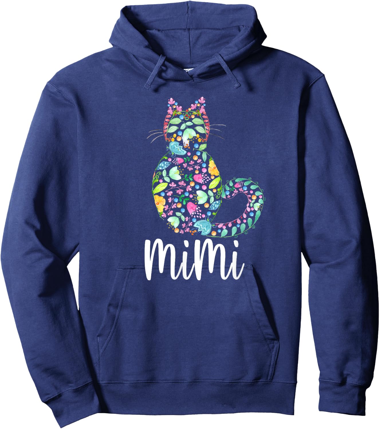 Mimi Floral Cat Grandma Cat Lover Hoodie - Hoodie | Navy