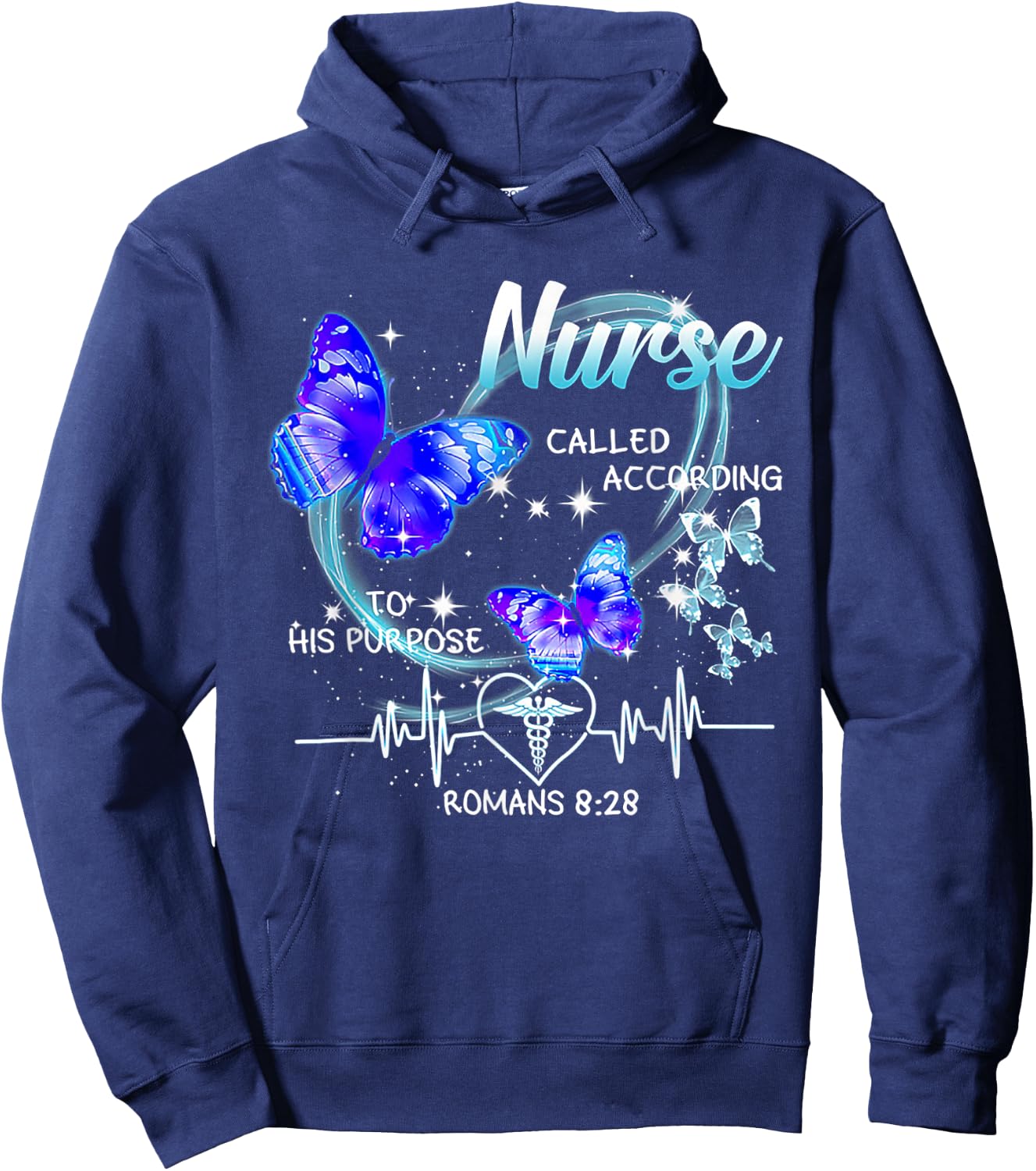 Nurse Called According To His Purpose Butterfly Christian Hoodie - Hoodie | Navy