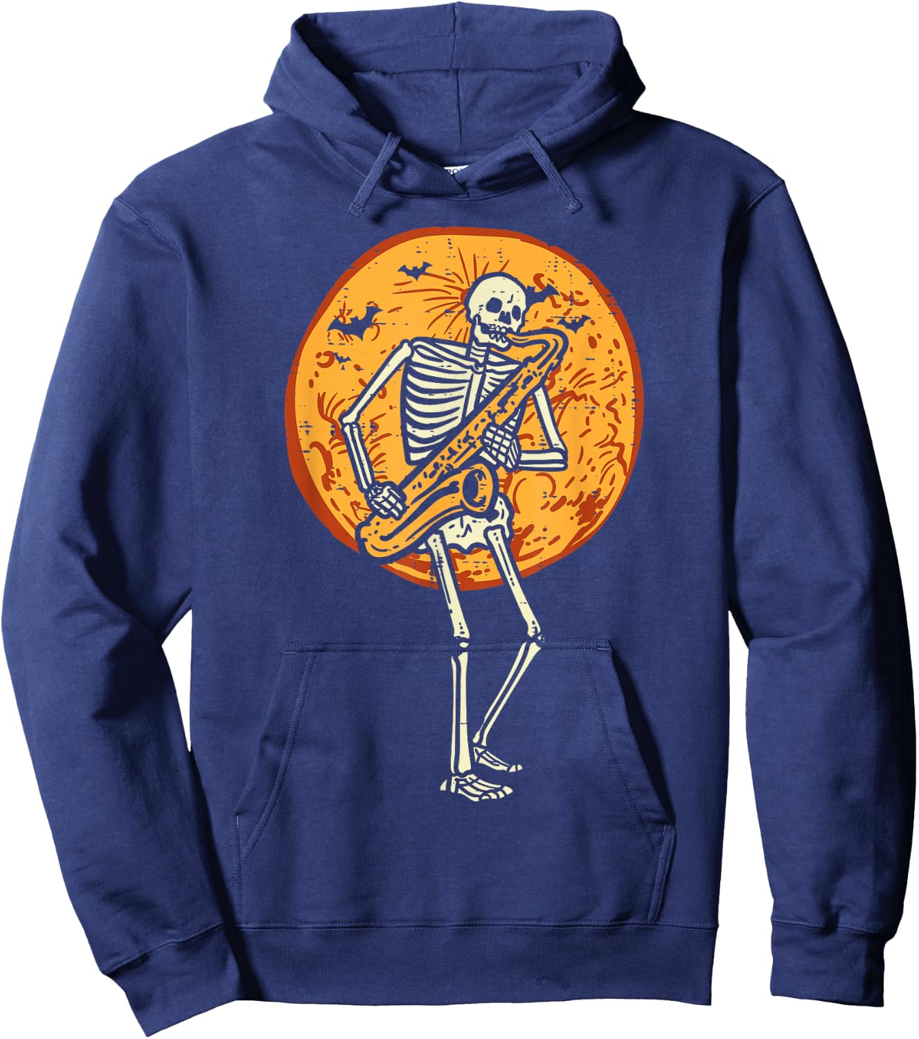 Skeleton Playing Saxophone Jazz Halloween Music Boys Men Hoodie - Hoodie | Navy
