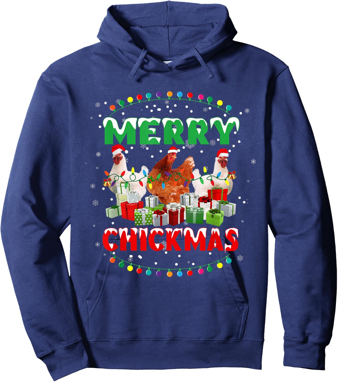 Merry Chickmas Santa Hat Chicken Lovers Merry Christmas Hoodie - Hoodie | Navy