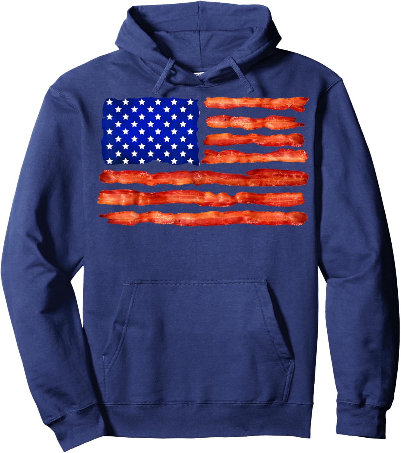 Cool USA Bacon Flag | Funny Foodie Patriot Meat Eater Gift Hoodie - Hoodie | Navy