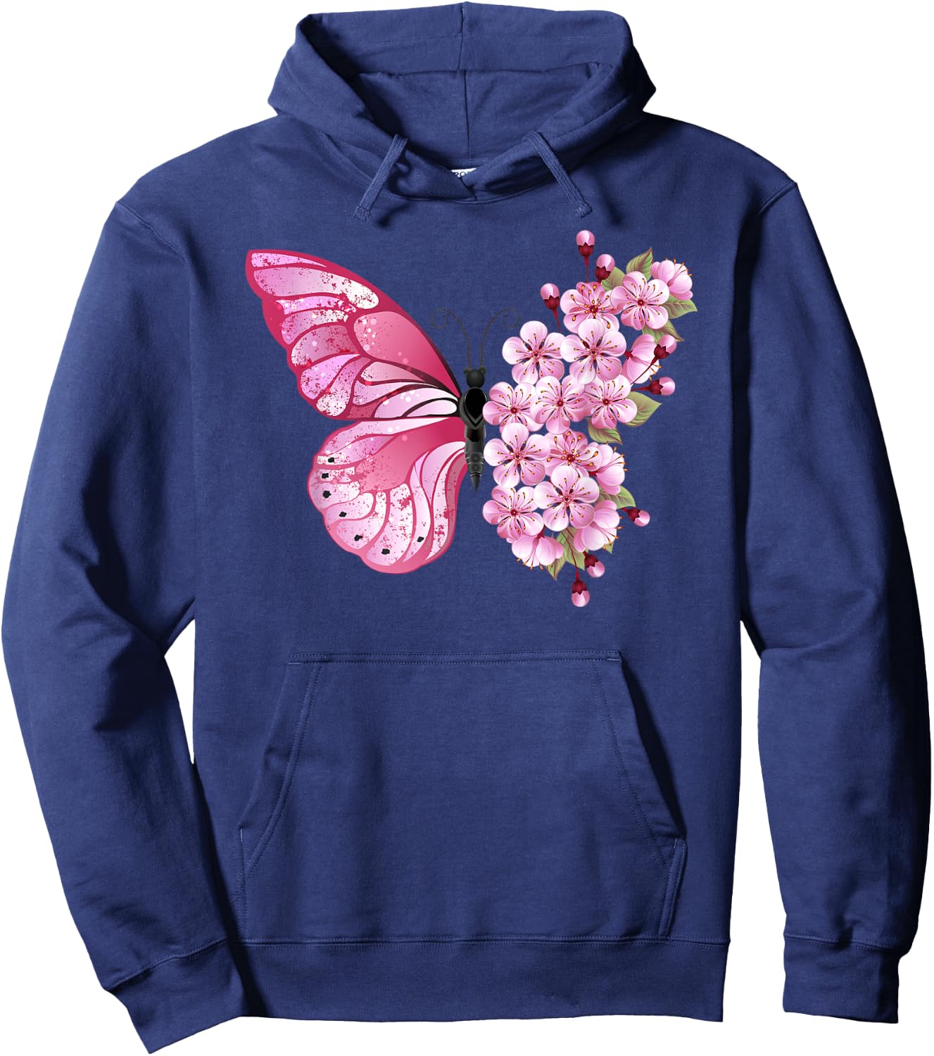 Beautiful Butterfly Flower Mix - Pink Japanese Cherry Hoodie - Hoodie | Navy