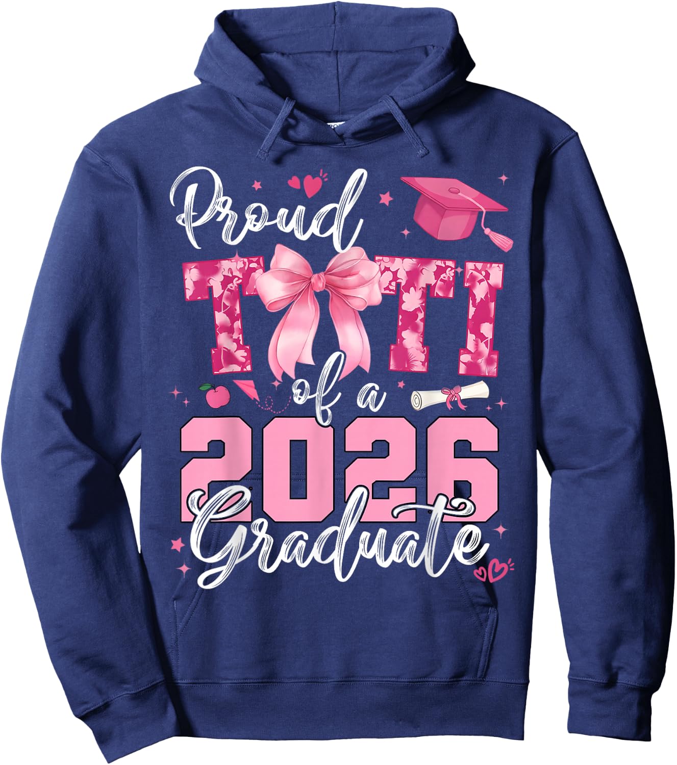 Proud Titi of 2026 Graduate Senior Coquette Bow Grad Family Hoodie - Hoodie | Navy