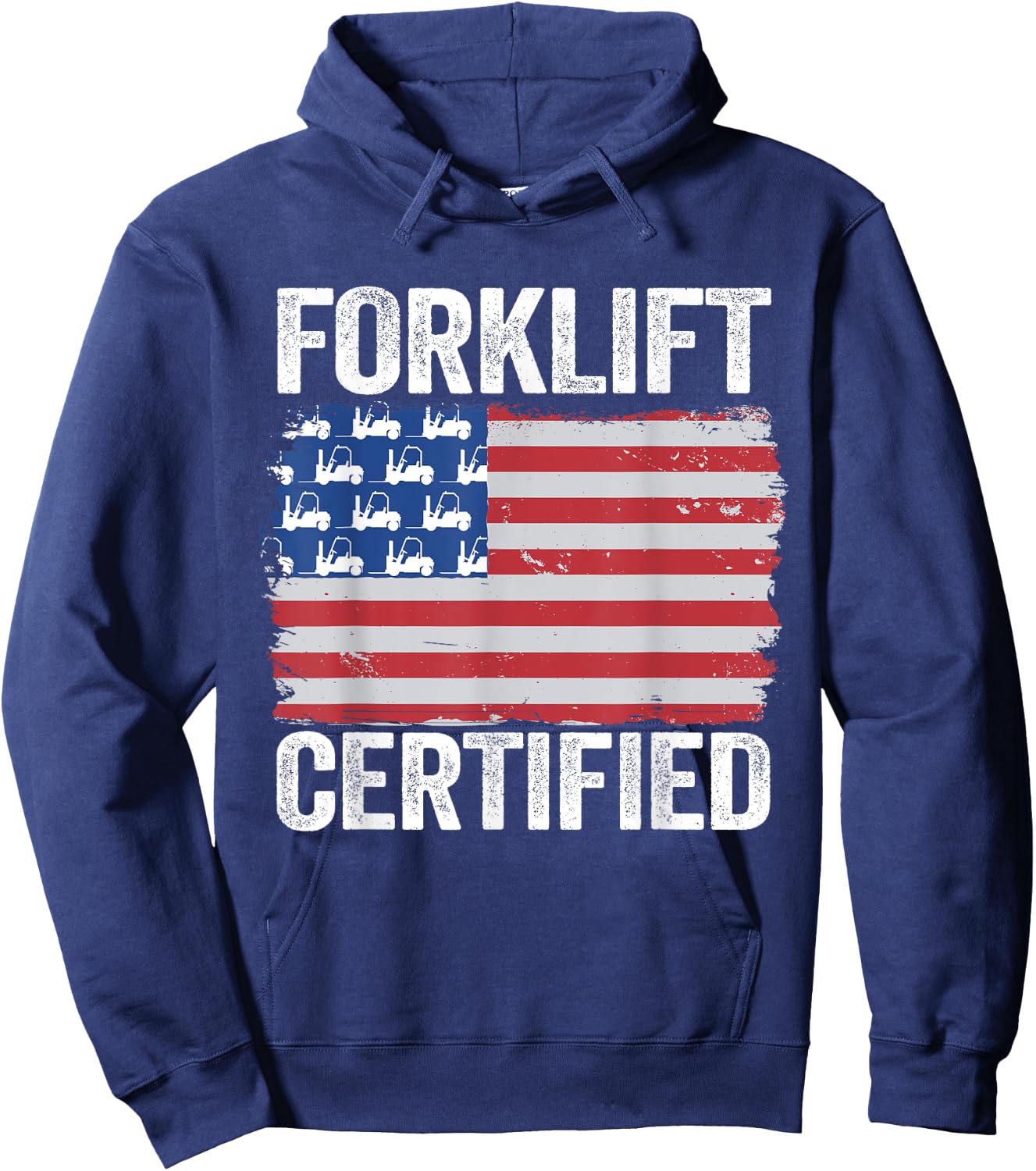 Forklift Certified Daddy American Flag Funny Forklift Driver Hoodie - Hoodie | Navy