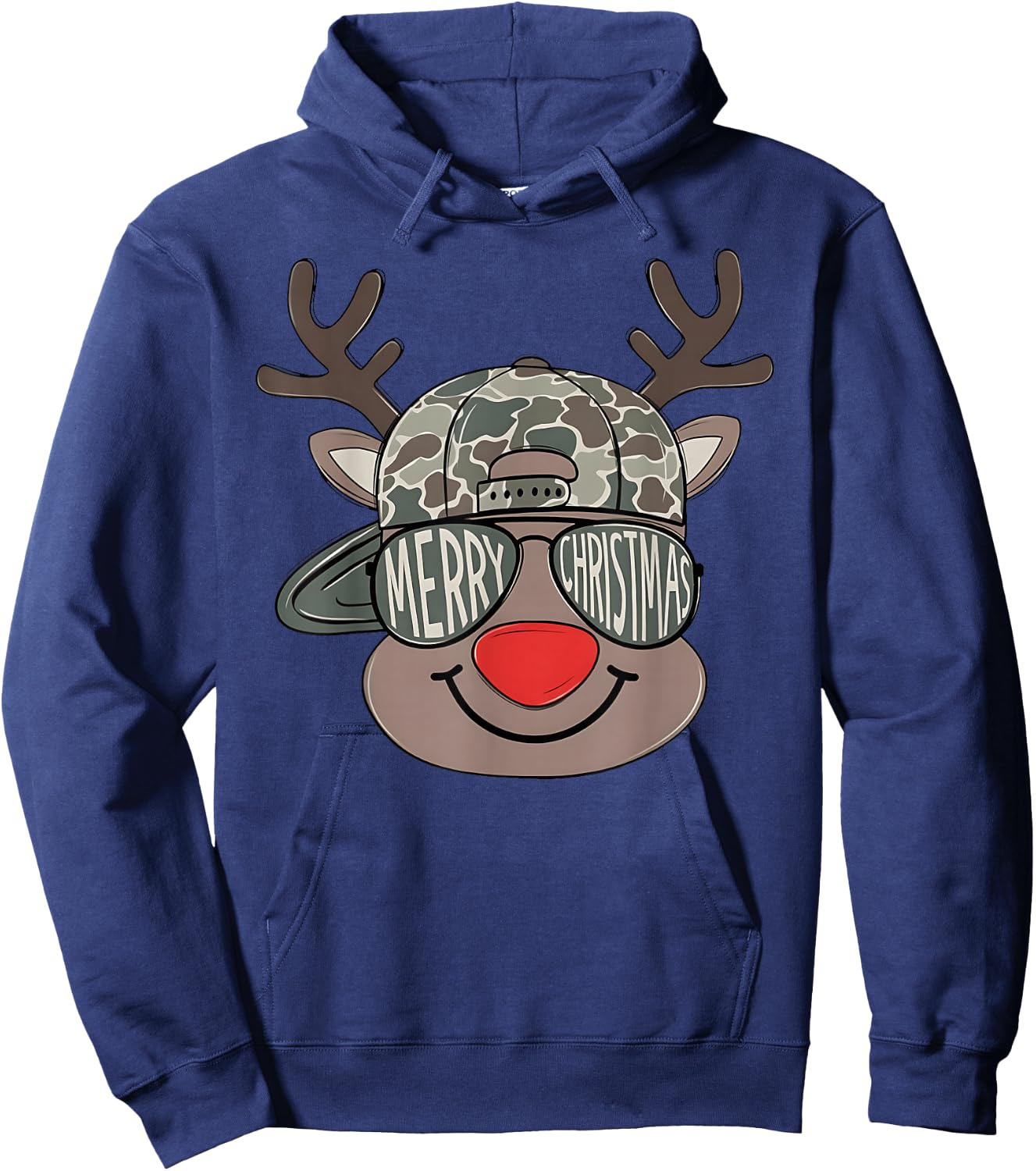 Boy Reindeer Hat Camo Hat Merry Christmas Xmas Boys Kids Hoodie - Hoodie | Navy