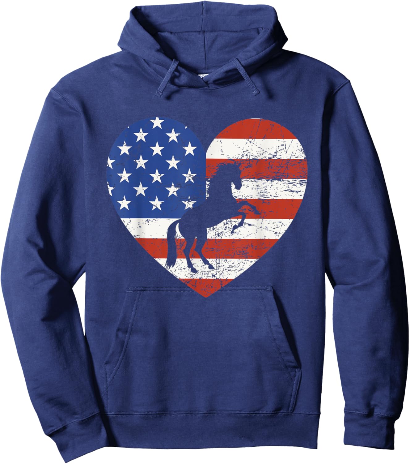 Horse American Flag Heart 4th of July USA Patriotic Pride Hoodie - Hoodie | Navy