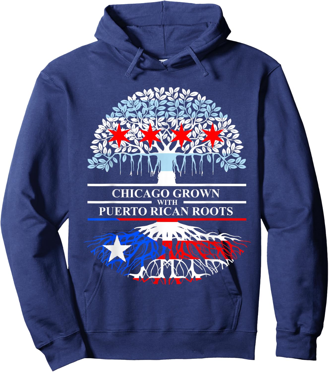 Chicagoan Grown Puerto Rico Roots Chicago Flag Puerto Rico Hoodie - Hoodie | Navy