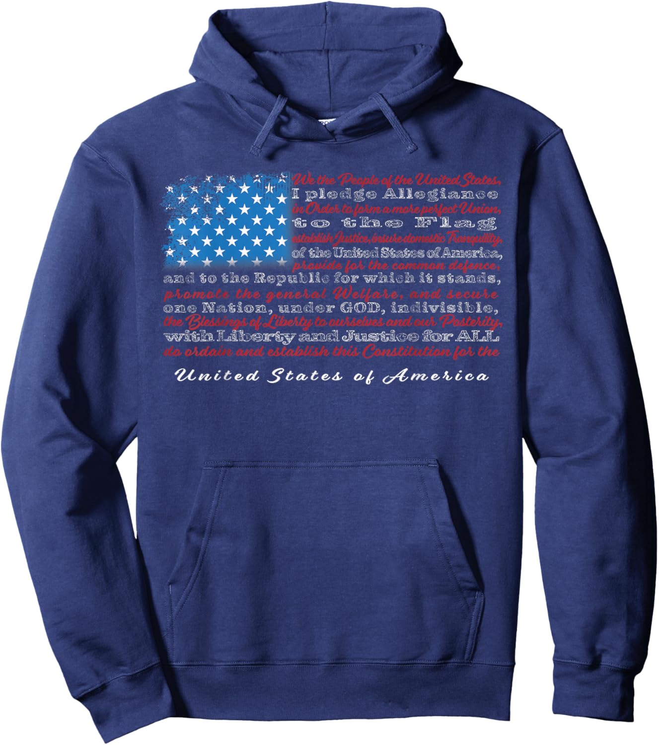 US Flag with Constitution Preamble and Pledge of Allegiance Hoodie - Hoodie | Navy