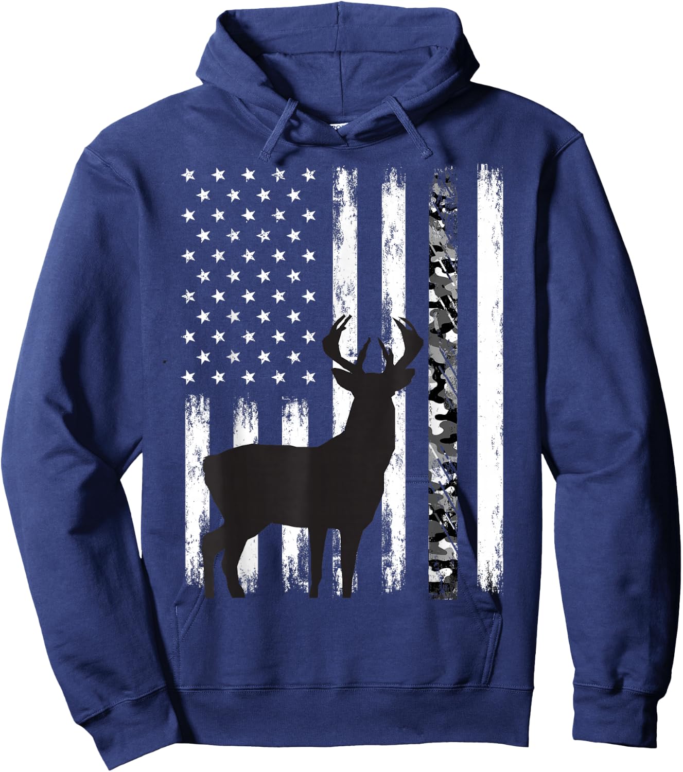 Deer Hunting Hunter Camo USA American Flag Patriotic Graphic Hoodie - Hoodie | Navy