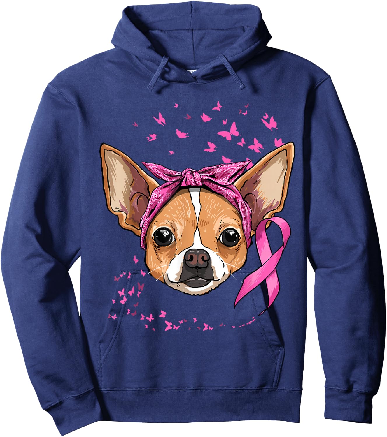 Breast Cancer Awareness Chihuahua Pink Ribbon Survivor Dog Hoodie - Hoodie | Navy