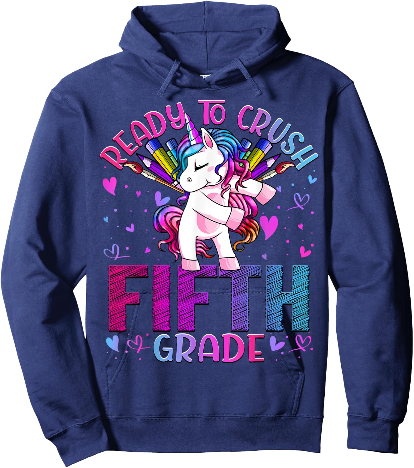 Ready to Crush Fifth 5th Grade Back To School Unicorn Kids Hoodie - Hoodie | Navy
